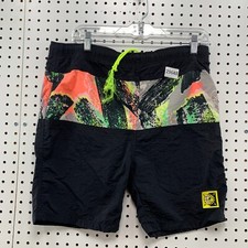 Vintage 90s Ocean Pacific Swim Trunks Shorts Boys XL Size 18 Black Neon 33x7