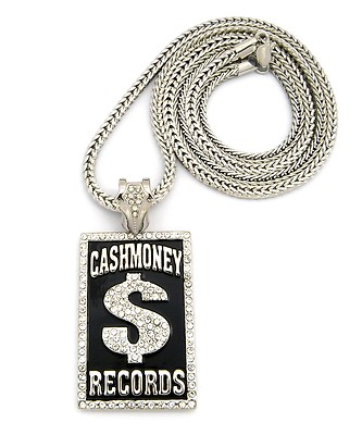MENS NEW HIP HOP SILVER CASH MONEY RECORDS PENDANT FRANCO CHAIN