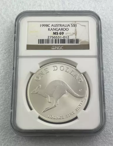 1998C Australia Kangaroo 1oz 999 Silver $1 Professionally Graded NGC MS69