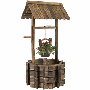 Outdoor Wooden Rustic Wishing Well Flower Pot Planter ...