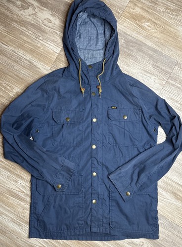 Obey Worldwide Propaganda Jacket Men’s med Zip & Button Lightweight Hood Blue - Picture 14 of 14