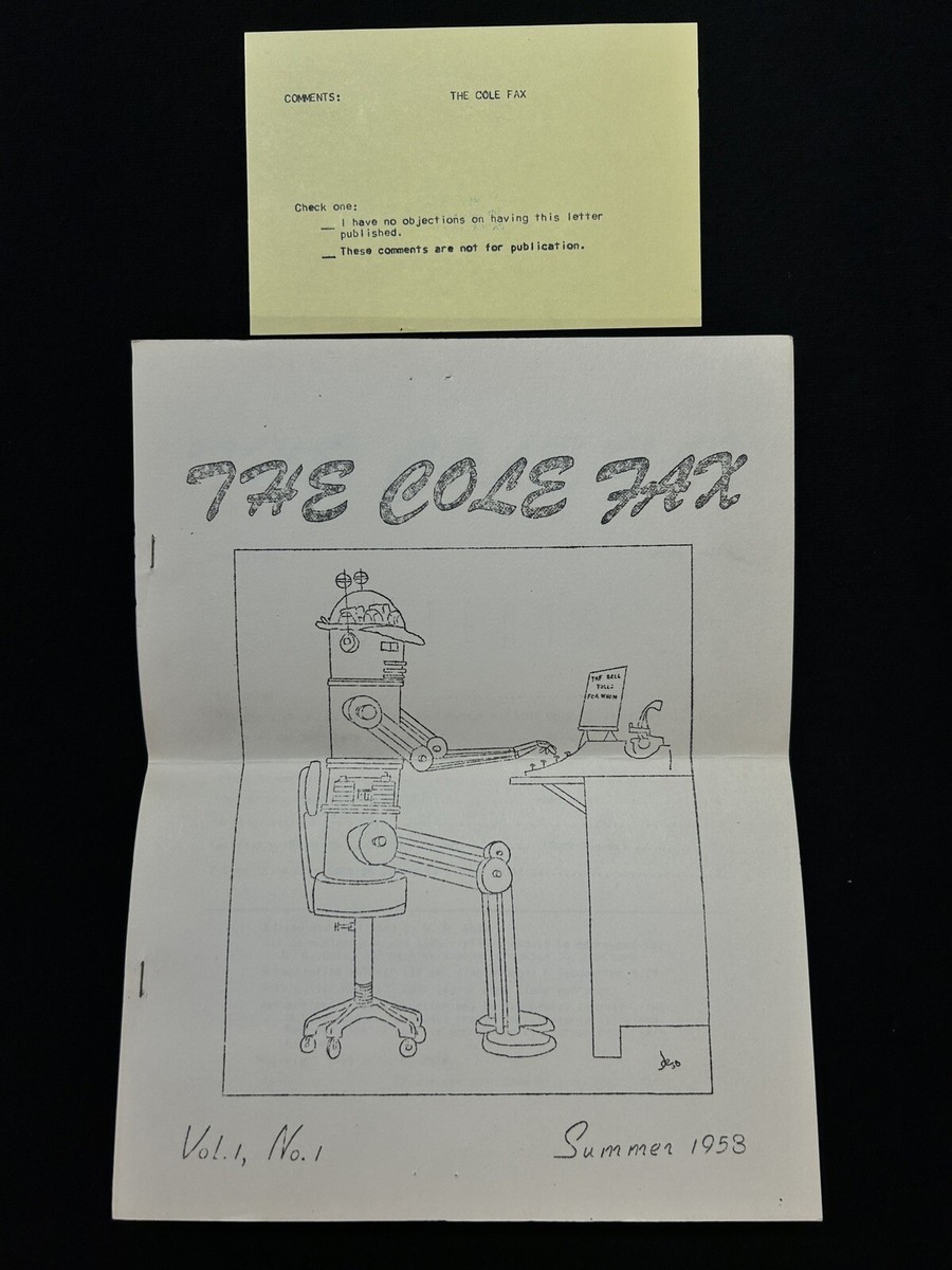 THE COLE FAX #1 Summer 1958 zine W. R. Cole sample copy sent to