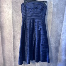 Navy Blue Strapless Satin Laser Cut Dress Women’s Size 4 Adrianna Papell