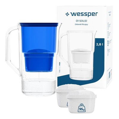 Wasserfilter Kanne Kunststoff 2,8 l Wessper D1 SOLID mit 3 Kartuschen blau
