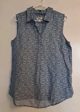 Style & Co. Linen Cotton Pullover Women's Top Sz M Sleeveless Blue Lightweight 