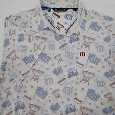 Travis mathew Shirt Men Large Polo USA AOP 4th of July Golf Reverse Print Cotton