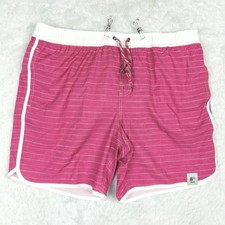 George Mens Swim Trunks Shorts UPF 50 Dolphin Hem Red Burlap Stripe XL New