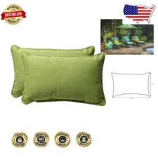 Pompeii 2pc Lumbar Pillow Set Green Baja Linen Plush Fill Weather Resistant