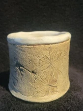 Studio Art Pottery Hand Sculptured Vase Embossed Leaf Rustic Aesthetic