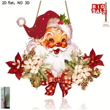 2D Flat Christmas Wooden Plaque Vintage Santa Welcome Sign Front Door Wall Hangi