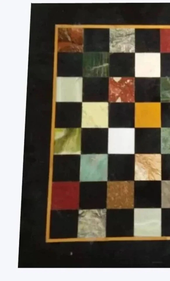 12"Black Marble Chess Board Game Inlay Multi Stone Mid Century Modern Home Decor - Image 4 of 4