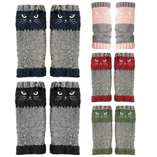 Knit Fingerless Gloves Cat Embroidery Outdoor Warming Supplies Warm Open