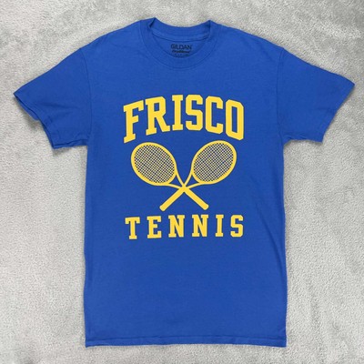 Gildan Frisco Tennis Graphic T-Shirt Raccoon Back Print Blue Small