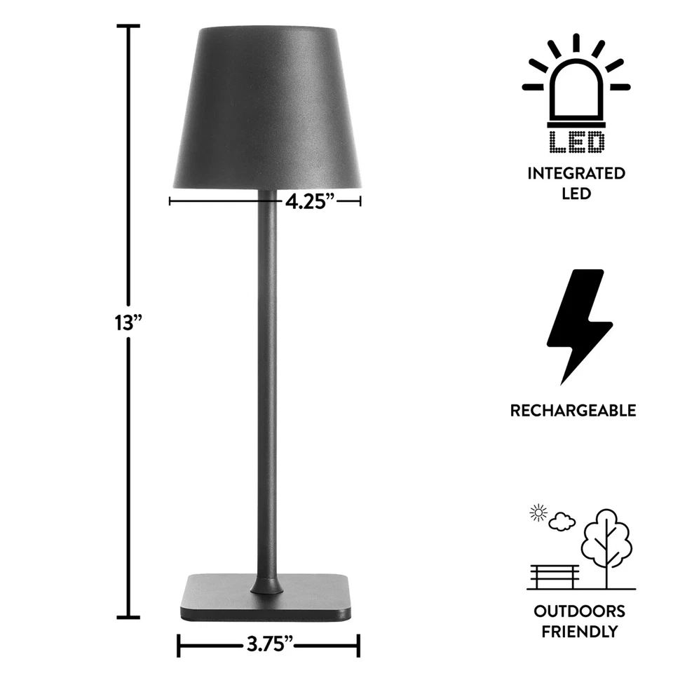 Lámpara LED recargable Mainstays 13" interior/exterior, negra Foto 4 de 4