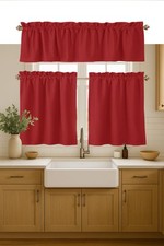 3 Pieces Window Curtain Tiers 26"x36" and Valance 54"x18" Set - Rod Pocket - ...