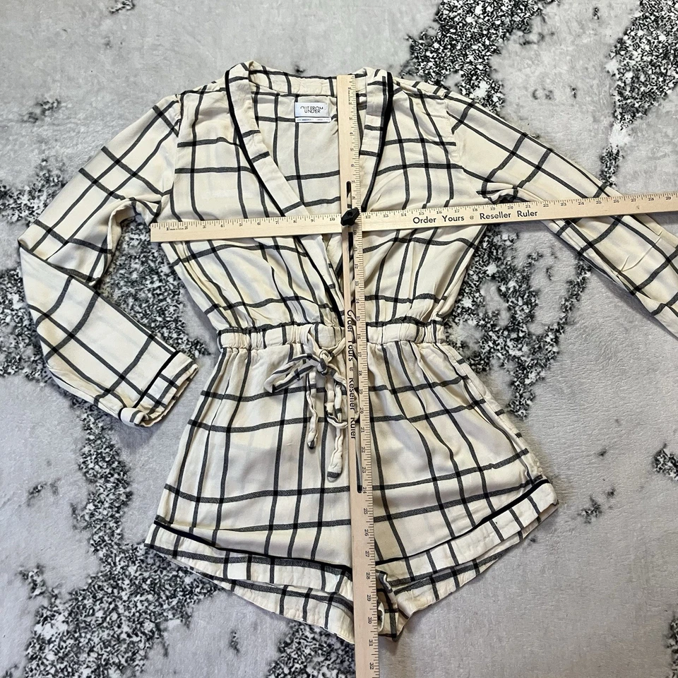 Mameluco a cuadros Urban Out from Under para mujer talla M negro crema Foto 3 de 4