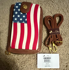 Montana West USA Flag Zip-Around Women’s Wallet w/ Detachable Strap, Brown