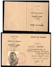 Rare 1942 WWII Jew French Press Card Beiru Lebanon Issued to Jack Padwa Judaica