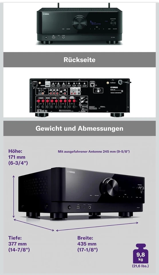 YAMAHA RX-V6A 7.1ch AV-Receiver Dolby Atmos DTS:X 4K120Hz Alexa Japan NEU - Bild 3 von 4