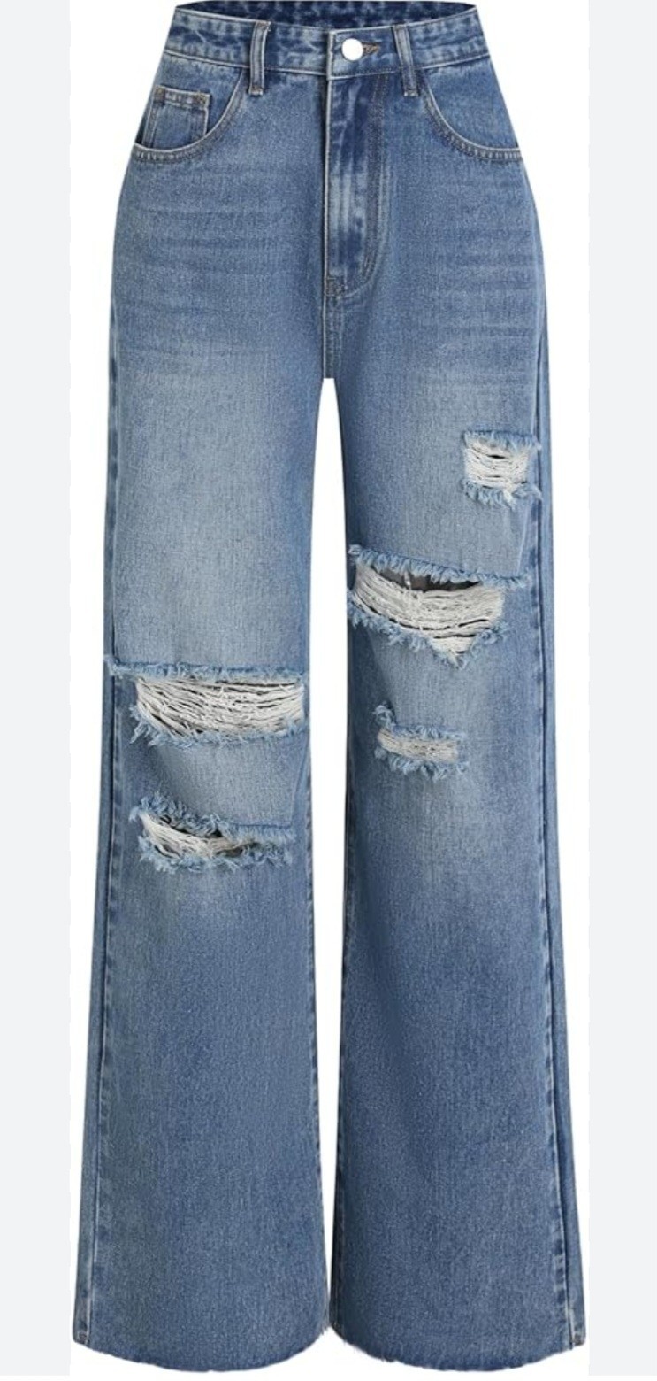 CIDER Women’s Ripped Jeans High Waisted Distressed Baggy Straight Wide Leg Pants