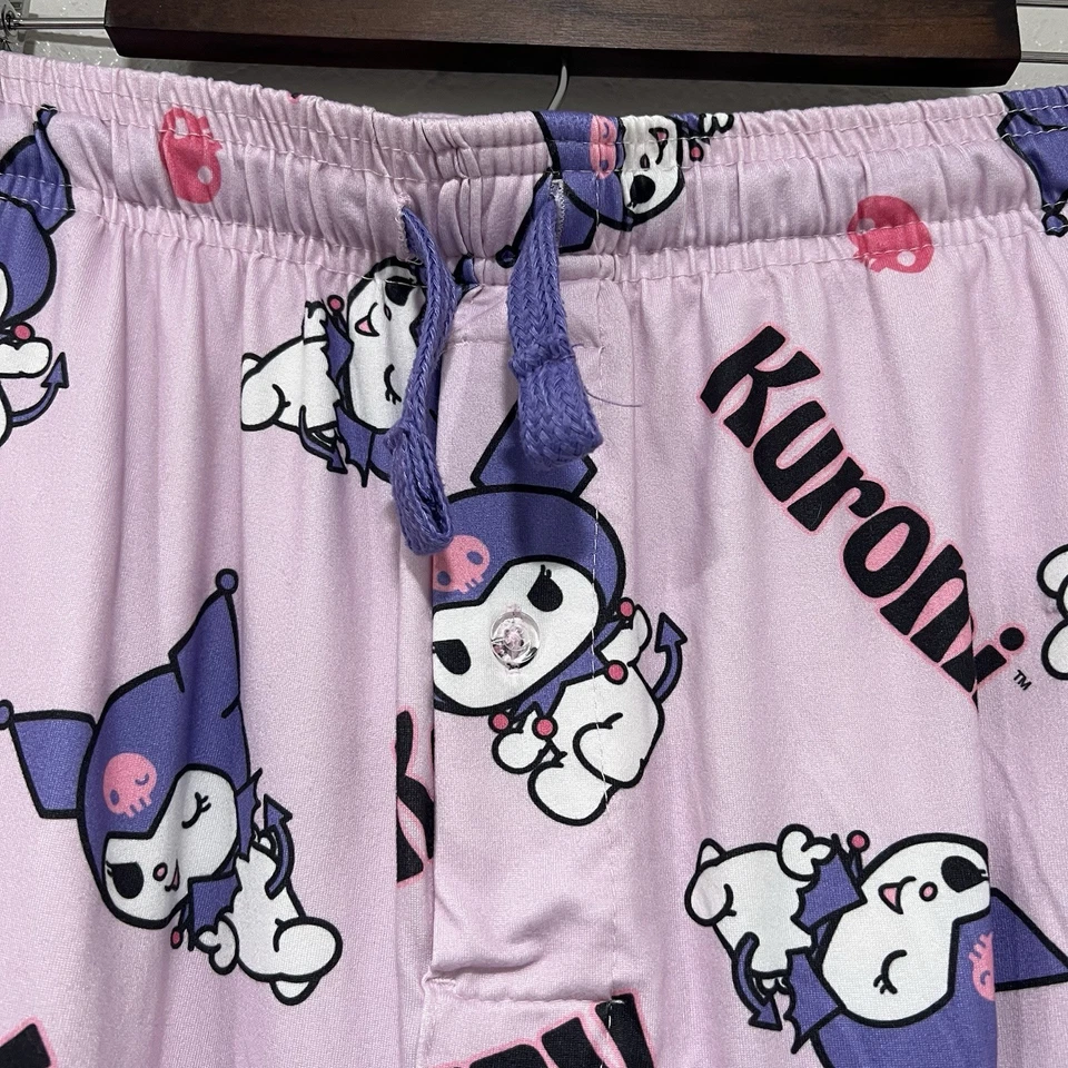 Pantalones para dormir Sanrio Kuromi con estampado integral caja almuerzo para mujer talla grande dobladillo crudo Foto 2 de 4