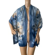 Vintage Morlada Italian made silk scarf blue floral 65”X 22”