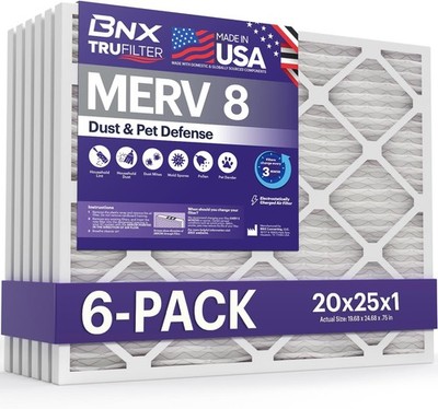 MERV 8 Air Filter 6-Pack AC Furnace HVAC 20''x25''x1''