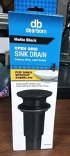 dearborn open grid sink drain matte Black for sinks without overflow.