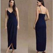 BHLDN Navy Blue V-Neck Wrap Tulip Maxi Dress Bridesmaid Formal Gown US 0