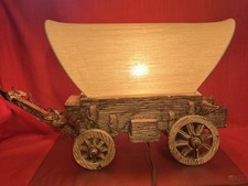 VTG. 1950’s 20 Wooden Covered Chuck Wagon Table Lamp/Night Light Western Decor