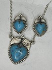 Turquoise Sterling Silver Heart Necklace Earrings Set Southwestern Jewelry — photo 2