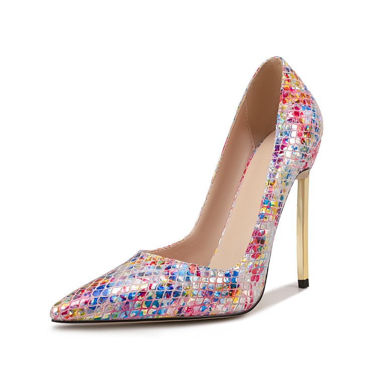 Womens New Pointed Toes Thin Heels High Heels Stone Pattern Shallow Mouth Shoes