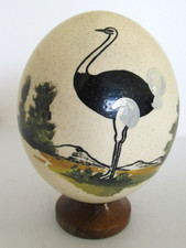 Blown Ostrich Egg On Wooden  Stand Hand Painted