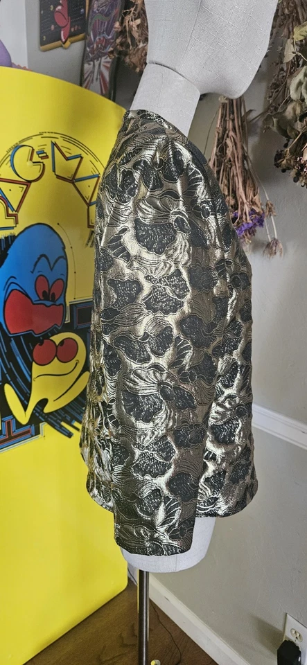 Chaqueta de vestir formal vintage de los años 80 con estampado floral dorado lamè Foto 3 de 4