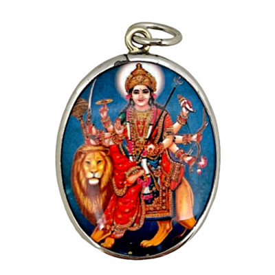 Parvati Goddess Om Shiva Shakti on Lion Destroy Evils Hindu Murti Amulet Pendant