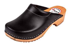 Women Wooden leather clogs F3 Black color
