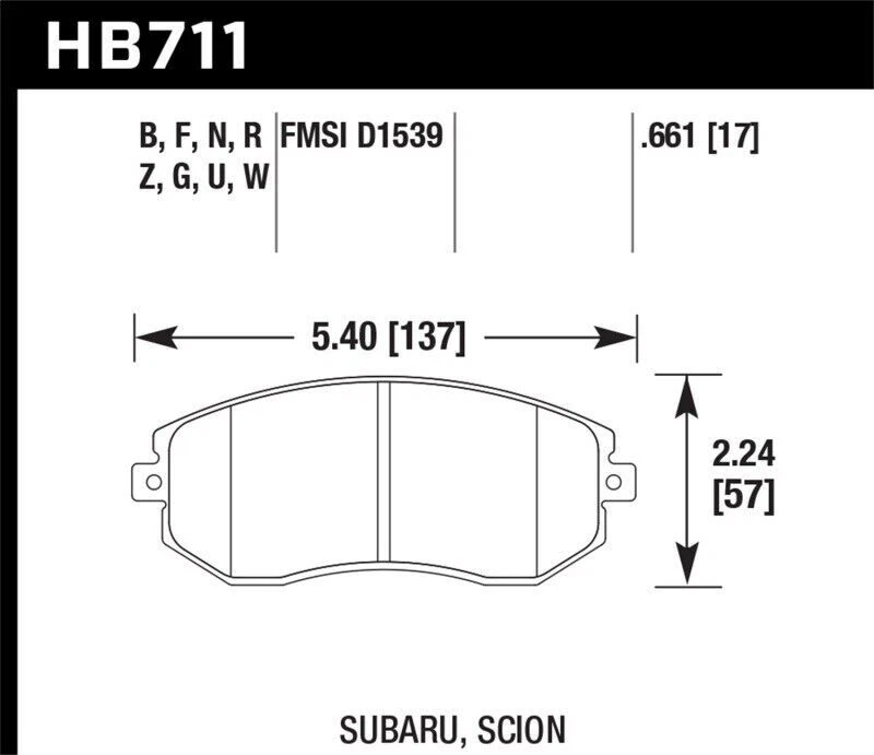 Hawk HB711B.661 HPS 5.0 Brake Pads 2012-2016 Subaru BRZ, 2013-2016 Scion FR-S - Image 3 of 4