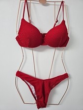 Red Textured Crinkle Bikini Set Push Up Underwired Balconette Two Piece Size L