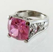 FAS Sterling Silver Pink and White Crystal Ring Three Gems 925 Size 8.25