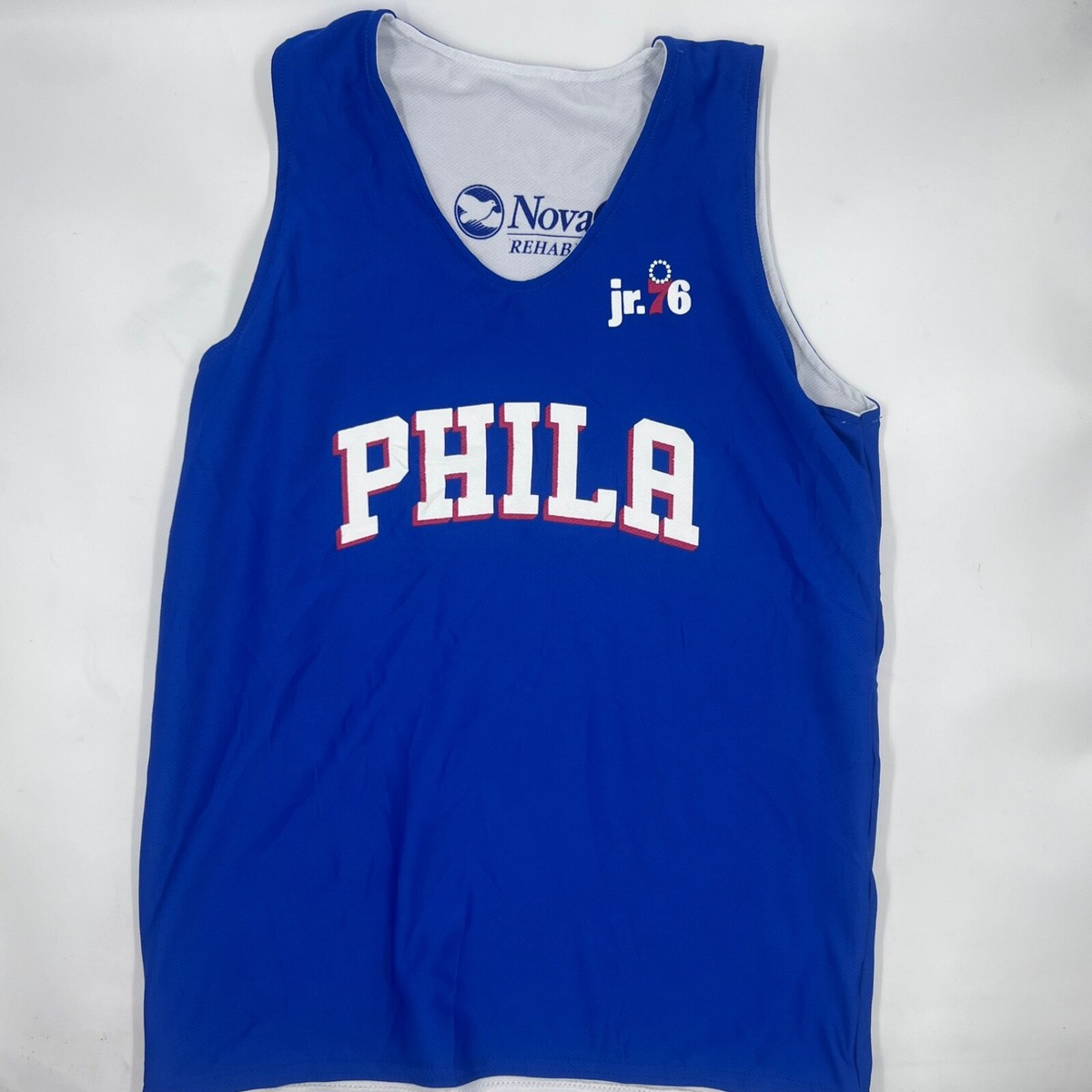 Philadelphia Jr 76ers Reversible Basketball Jersey Blue White Size