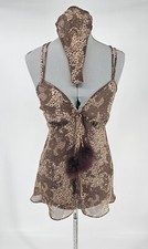 Vtg 90s Lingerie Set Brown Leopard Floral Panties XL Flutter BabyDoll Womens