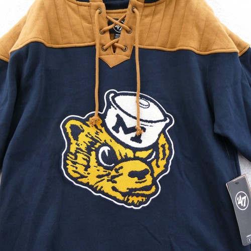 Michigan Wolverines Hoodie Mens Medium '47 Brand Superior Lacer Sweatshirt Retro - Picture 2 of 12