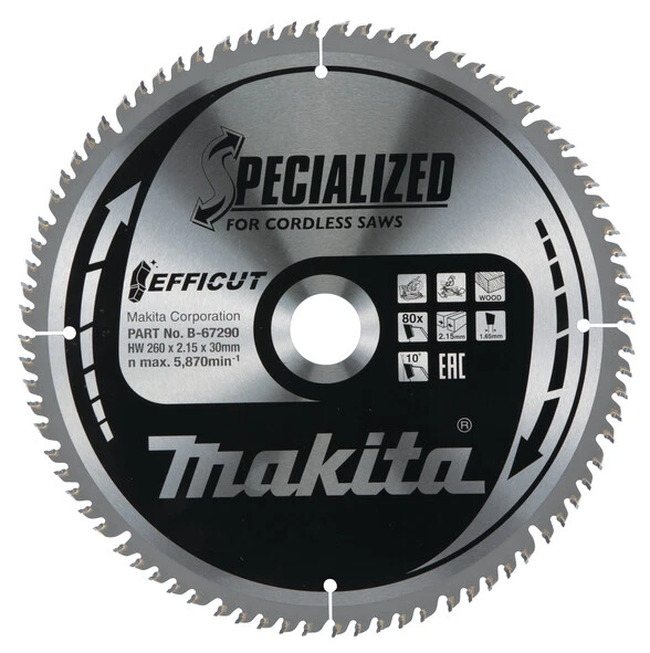 Makita B-67290 Lame de Scie 260 x 2,15 x 30 80Z Efficut Rapide Efficace pour - Photo 1/1
