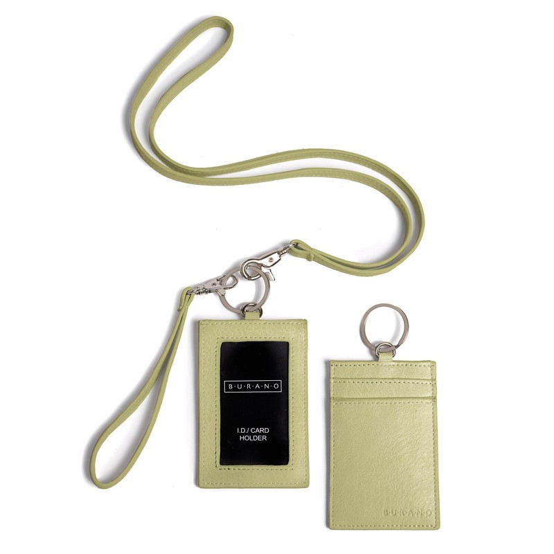 Burano ID Badge Card Holder Lanyard 3 piece set Leather Dill Green New