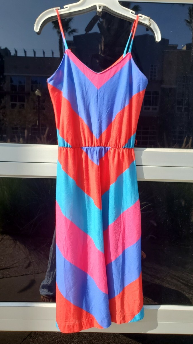 Vintage 70s 80s BETSY'S THINGS Chevron Sun Dress Summer Spaghetti