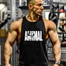 Men's Gym Workout Printed "ANIMAL" Tank Top VEST Fitness Bodybuilding Stringer