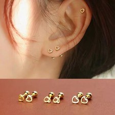 Womens Tiny Gold Heart Screw Back Stud Earrings Surgical Steel Trendy Jewelry