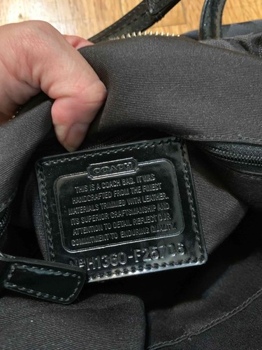 COACH Signature "C" Python Stripe Purse Tote Black Gray Leather - Picture 7 of 7