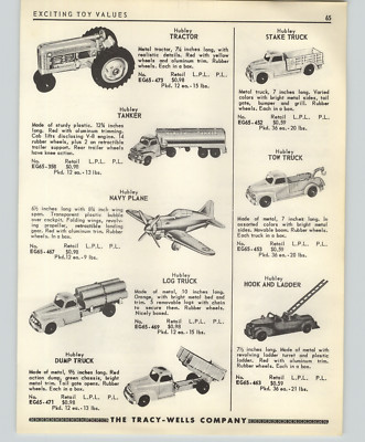 1955 PAPER AD Hubley Toy Tanker Truck Tractor Tow Wrecker Navy Plane ...