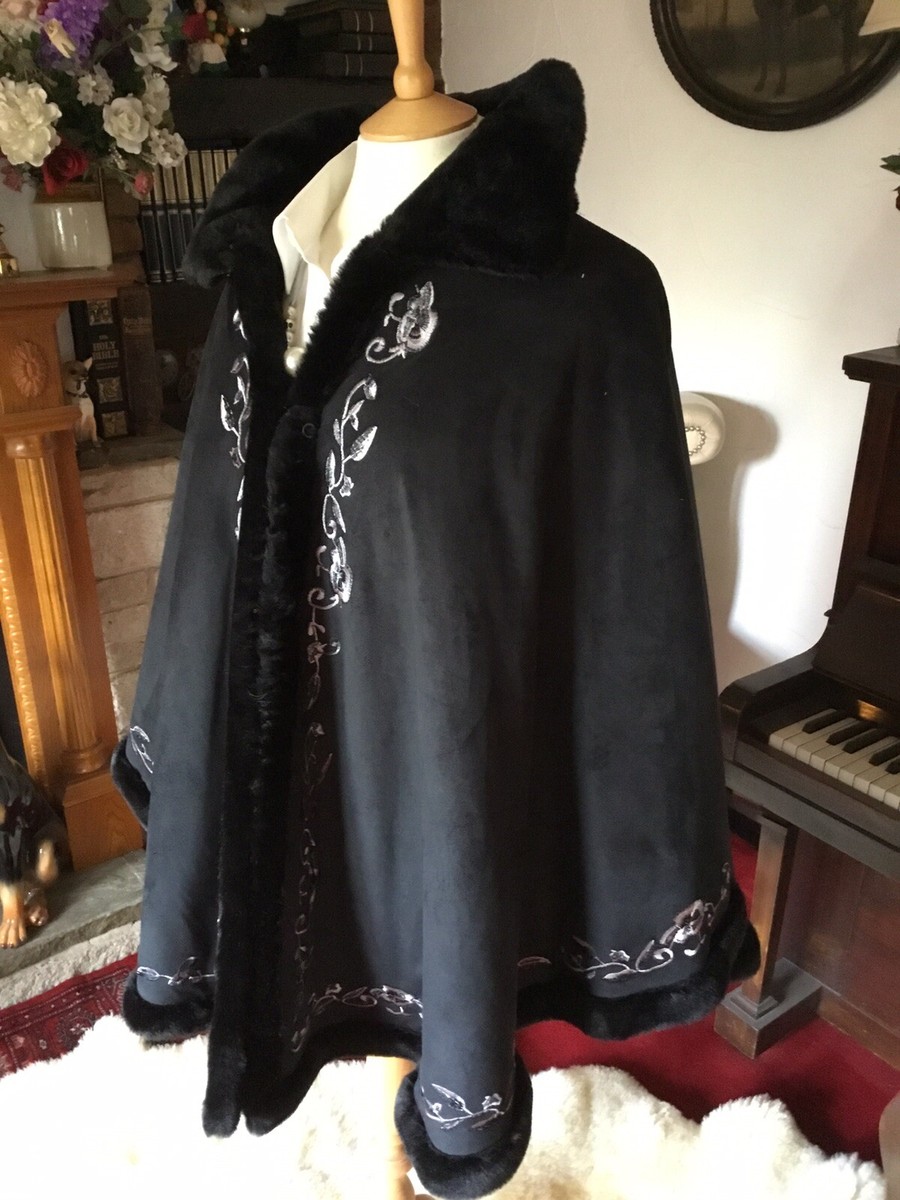 Dennis Basso Rare LONGER THICK Black Cape Coat Poncho Plus SizeUk